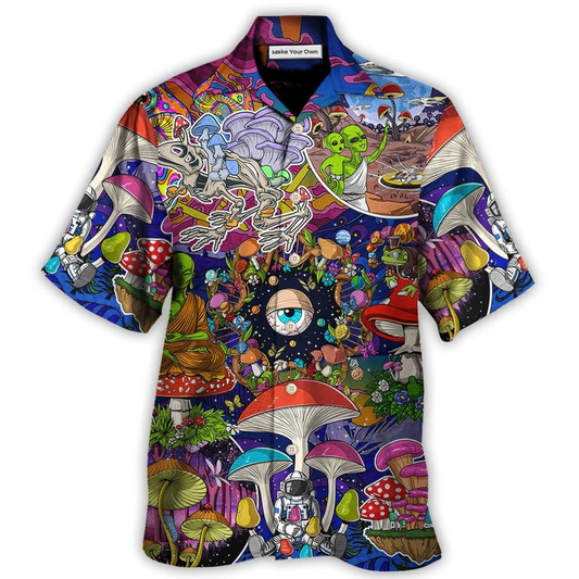 Hawaiian Shirt / Adults / S Hippie Mushroom Aliens Stay Hippie Colorful Art - Hawaiian Shirt - Reefox
