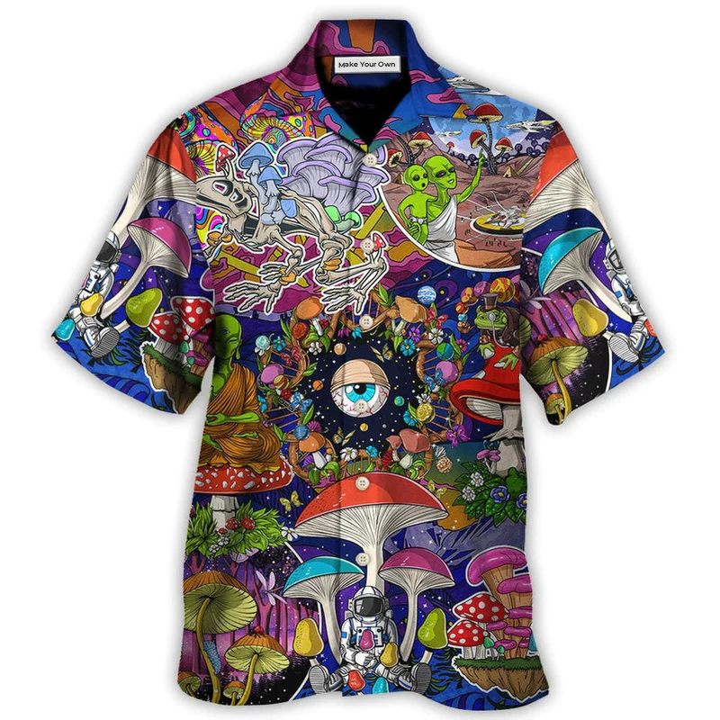 Hawaiian Shirt / Adults / S Hippie Mushroom Aliens Stay Hippie Colorful Art - Hawaiian Shirt - Reefox