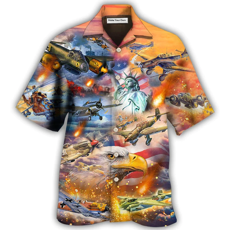 Hawaiian Shirt / Adults / S Combat Aircraft Independence Day America - Hawaiian Shirt - Reefox
