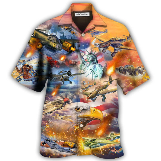 Hawaiian Shirt / Adults / S Combat Aircraft Independence Day America - Hawaiian Shirt - Reefox