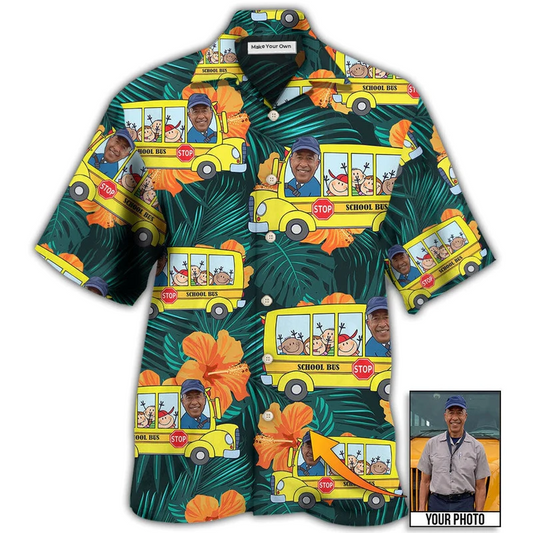 Hawaiian Shirt / Adults / S School Bus Driver Tropical Custom Photo - Hawaiian Shirt - Reefox