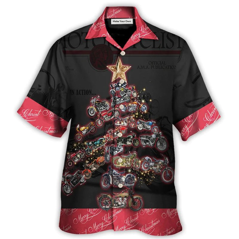 Hawaiian Shirt / Adults / S Christmas Motorcycle Tree Retro Style - Hawaiian Shirt - Reefox