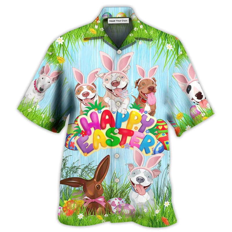 Hawaiian Shirt / Adults / S Eatser Happy PitBulls Funny - Hawaiian Shirt - Reefox