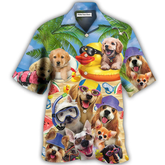 Hawaiian Shirt / Adults / S Dogs Funny Summer Of Happy Puppies - Hawaiian Shirt - Reefox