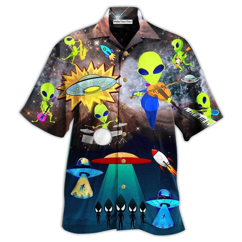 Hawaiian Shirt / Adults / S Alien With Music and Fun - Hawaiian Shirt - Reefox