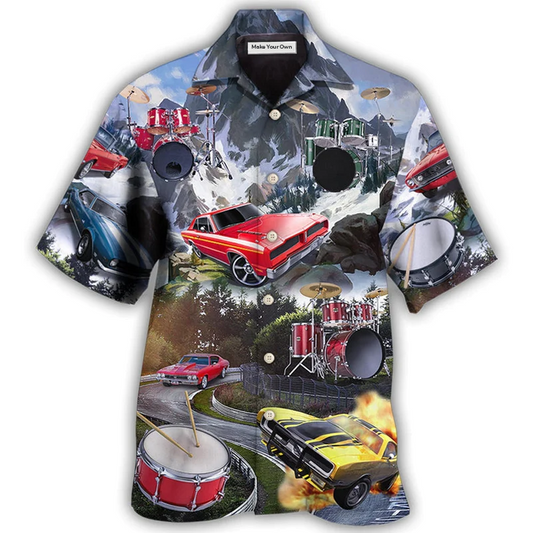 Hawaiian Shirt / Adults / S Car Muscle Car And Drum Racing Music Lover - Hawaiian Shirt - Reefox