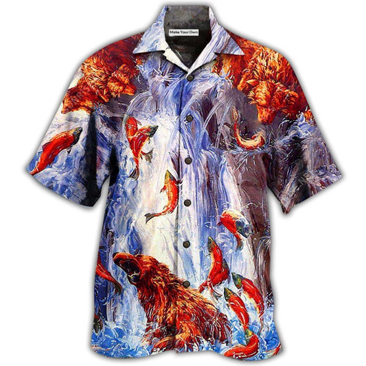 Hawaiian Shirt / Adults / S Bear Fighting And Dancing In Waterfall - Hawaiian Shirt - Reefox
