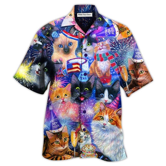 Hawaiian Shirt / Adults / S Cat Wish You Happy New Year - Hawaiian Shirt - Reefox