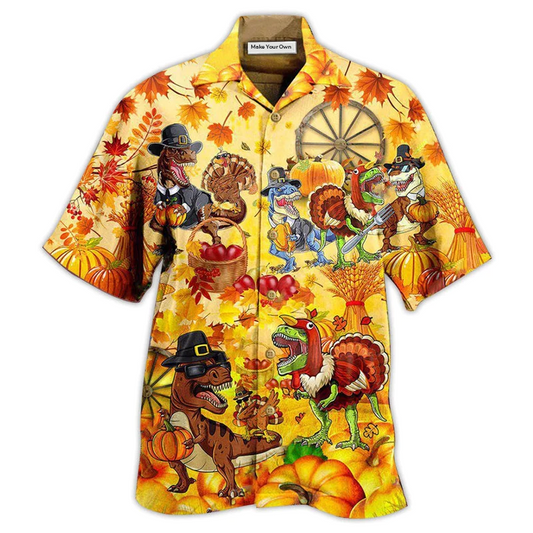Hawaiian Shirt / Adults / S Dinosaur Happy Trexgiving Fall - Hawaiian Shirt - Reefox
