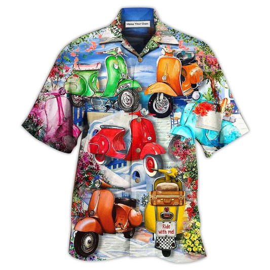 Hawaiian Shirt / Adults / S Scooter Chill With Your Scooters By Greece Beach With Flower- Hawaiian Shirt - Reefox