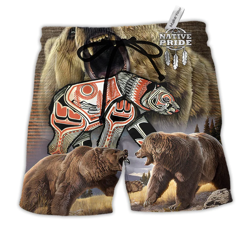 Beach Short / Adults / S Native Style Love Peace Classic Brown - Beach Short Reefox - Owls Matrix LTD