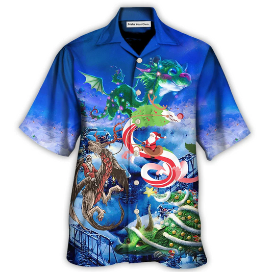 Hawaiian Shirt / Adults / S Christmas Santa Riding A Dragon - Hawaiian Shirt - Reefox