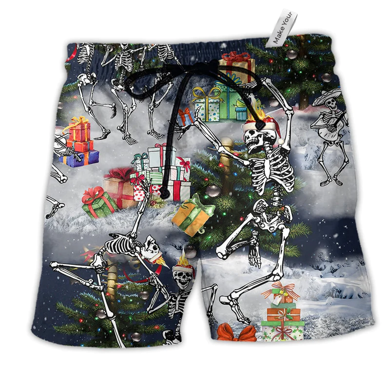 Beach Short / Adults / S Skull Dancing With Christmas Black Style - Beach Short Reefox - Owls Matrix LTD