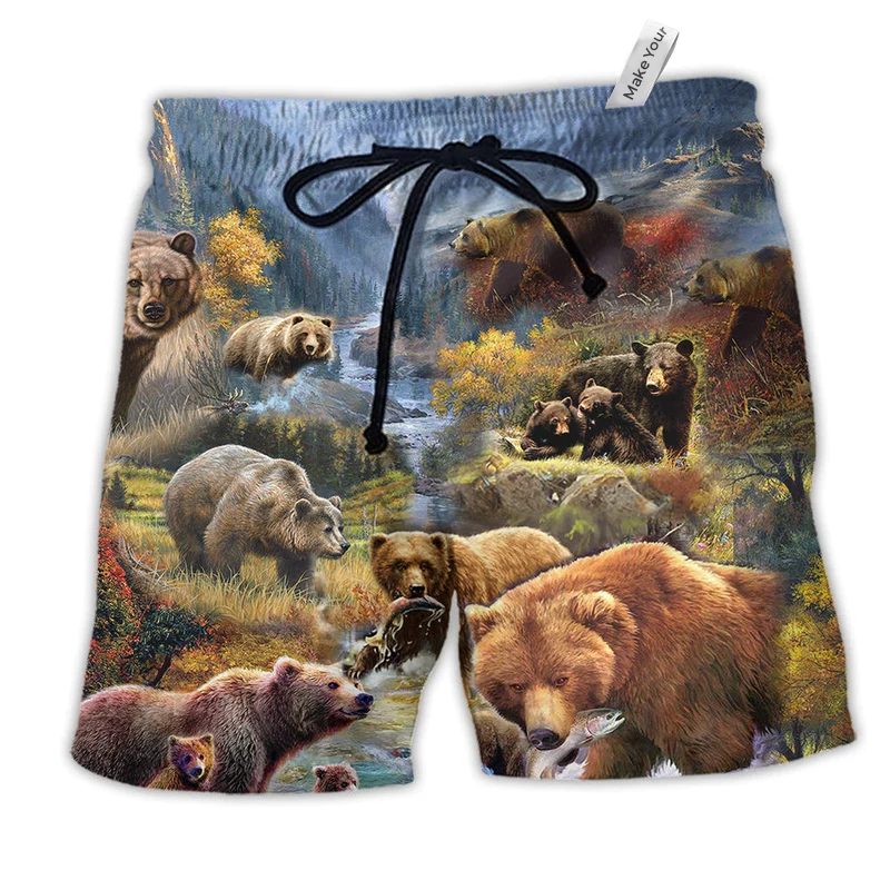 Beach Short / Adults / S Bear Into The Wild Beautiful Mountain - Beach Short Reefox - Owls Matrix LTD