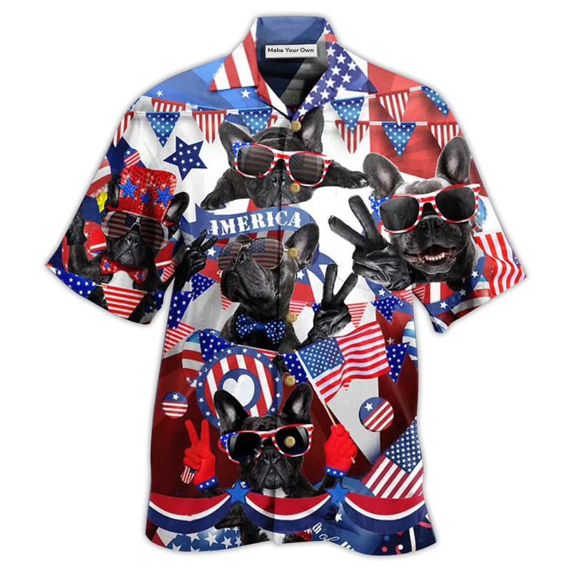 Hawaiian Shirt / Adults / S French Bulldog Loves America - Hawaiian Shirt - Reefox