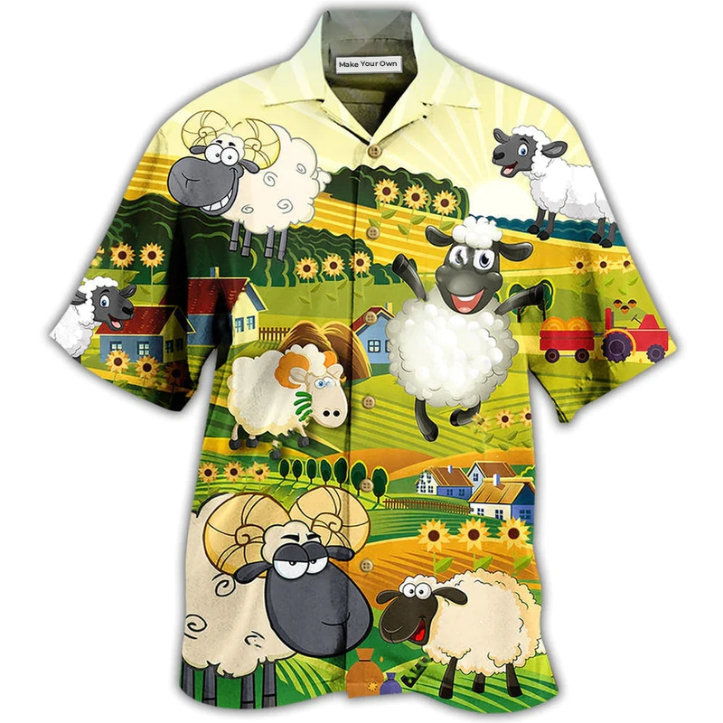 Hawaiian Shirt / Adults / S Sheep Happiness Sunflower Field - Hawaiian Shirt - Reefox