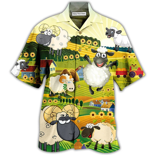 Hawaiian Shirt / Adults / S Sheep Happiness Sunflower Field - Hawaiian Shirt - Reefox