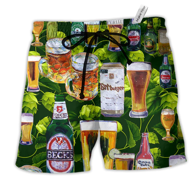 Beach Short / Adults / S Beer Love It Green Leaves - Beach Short Reefox - Owls Matrix LTD