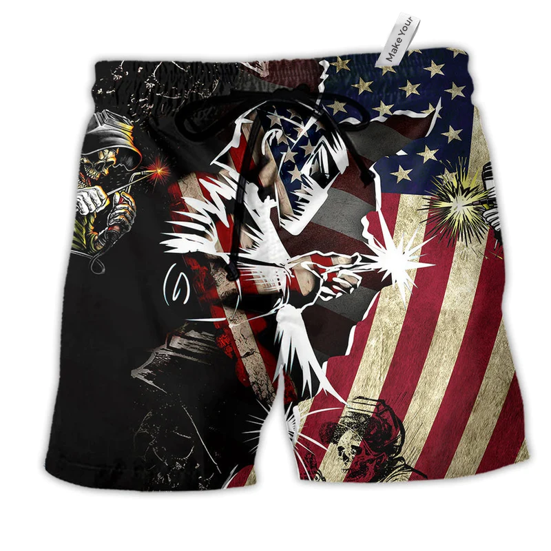 Beach Short / Adults / S Welder Patriotic So Cool - Beach Short Reefox - Owls Matrix LTD