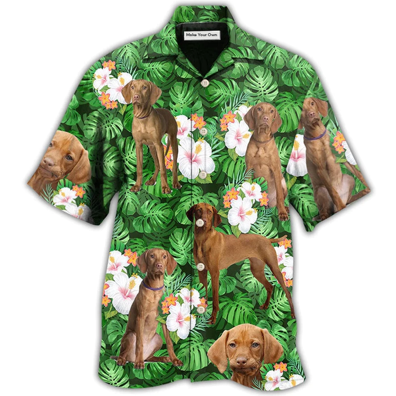 Hawaiian Shirt / Adults / S Vizsla Best Dog Dad Green Tropical Leaf - Hawaiian Shirt - Reefox