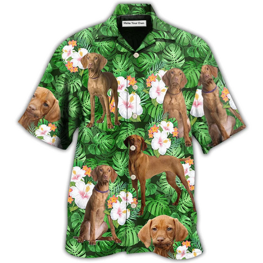 Hawaiian Shirt / Adults / S Vizsla Best Dog Dad Green Tropical Leaf - Hawaiian Shirt - Reefox