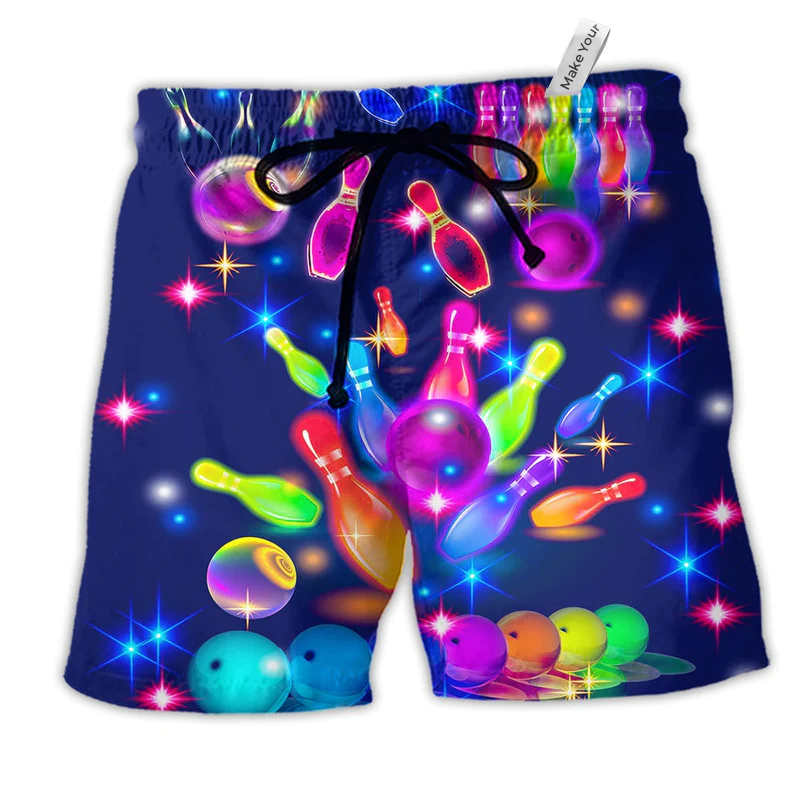 Beach Short / Adults / S Bowling Rainbow Neon Style - Beach Short Reefox - Owls Matrix LTD