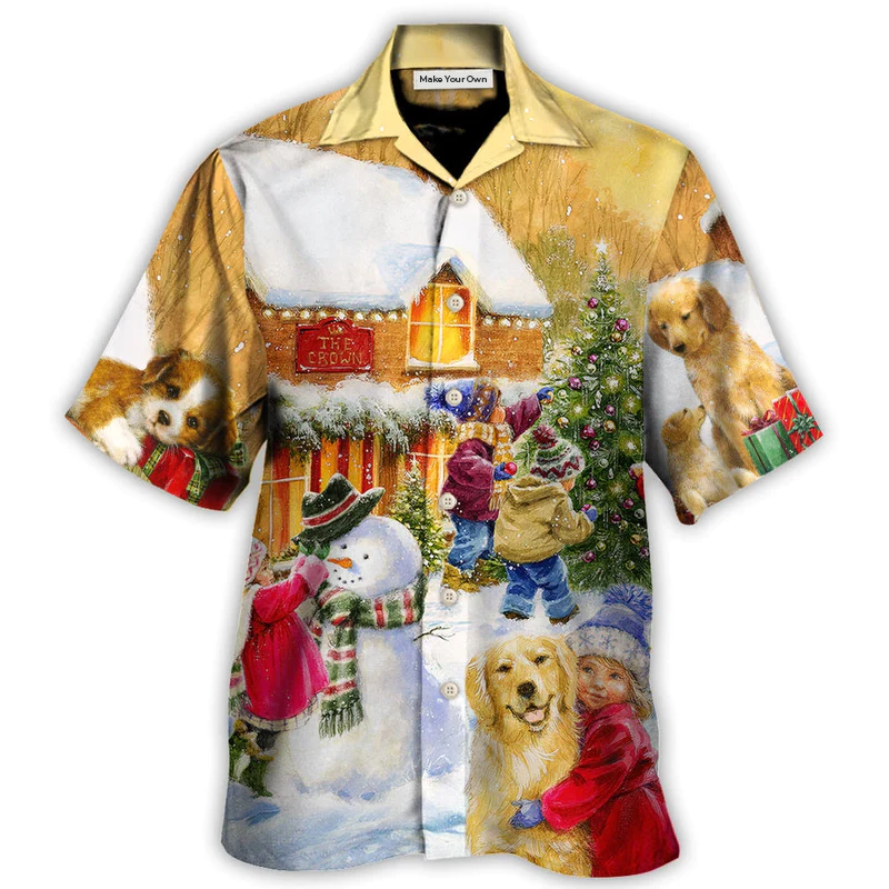 Christmas Children And Animals Love Christmas In The Town Art Style - Hawaiian Shirt - Reefox