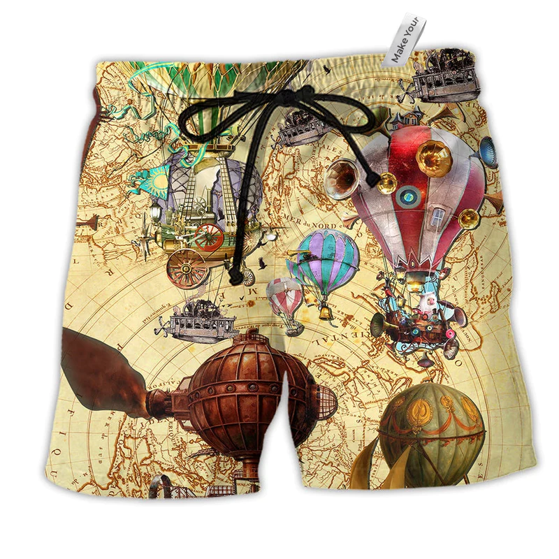 Beach Short / Adults / S Air Balloon Fly High Fly Far With Air Balloon Steampunk - Beach Short Reefox - Owls Matrix LTD