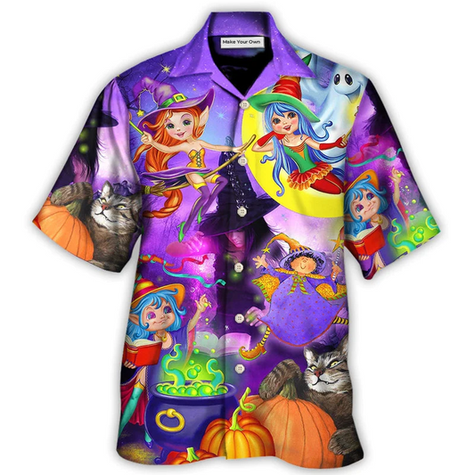 Hawaiian Shirt / Adults / S Halloween Funny Witch Ghost Cute Boo In The Magic Forest Art Style - Hawaiian Shirt - Reefox