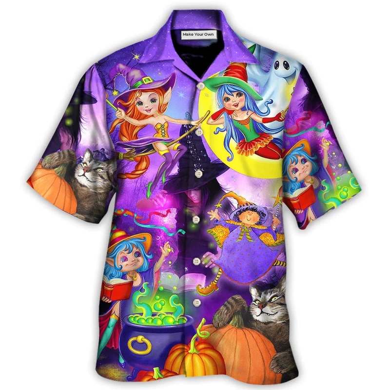 Hawaiian Shirt / Adults / S Halloween Funny Witch Ghost Cute Boo In The Magic Forest Art Style - Hawaiian Shirt - Reefox