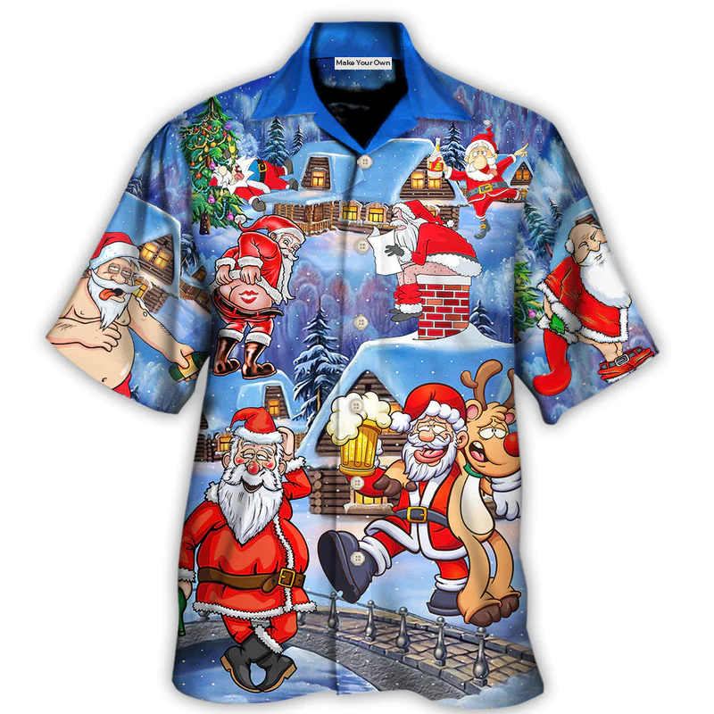 Hawaiian Shirt / Adults / S Christmas Santa Claus Drunk Beer Troll Happy Xmas - Hawaiian Shirt - Reefox