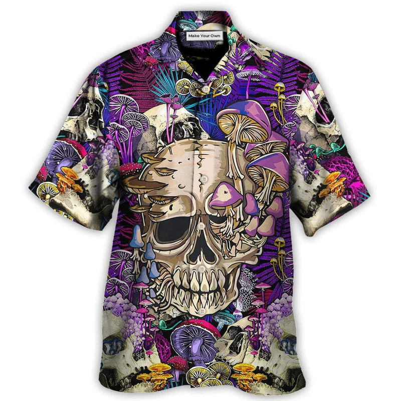 Hawaiian Shirt / Adults / S Mushroom Crazy Bright Magic Psychedelic Skull - Hawaiian Shirt - Reefox