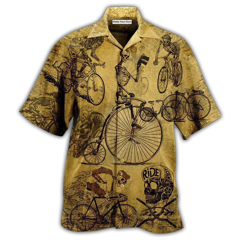 Hawaiian Shirt / Adults / S Bike Skull Born To Ride Ride To Live Vintage - Hawaiian Shirt - Reefox
