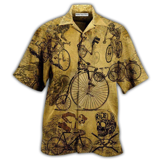 Hawaiian Shirt / Adults / S Bike Skull Born To Ride Ride To Live Vintage - Hawaiian Shirt - Reefox