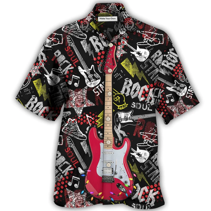 Hawaiian Shirt / Adults / S Guitar Rock Soul Merry Christmas Happy - Hawaiian Shirt - Reefox