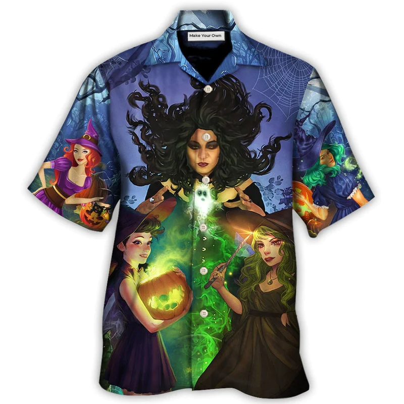 Hawaiian Shirt / Adults / S Halloween Magic Witch Ghost In The Dark Forest Art Style - Hawaiian Shirt - Reefox