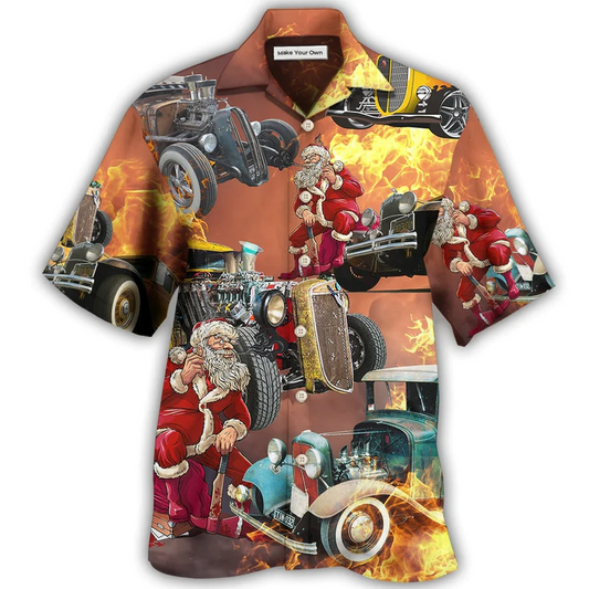 Hawaiian Shirt / Adults / S Hot Rod Santa's Hot Rod Is On Fire - Hawaiian Shirt - Reefox
