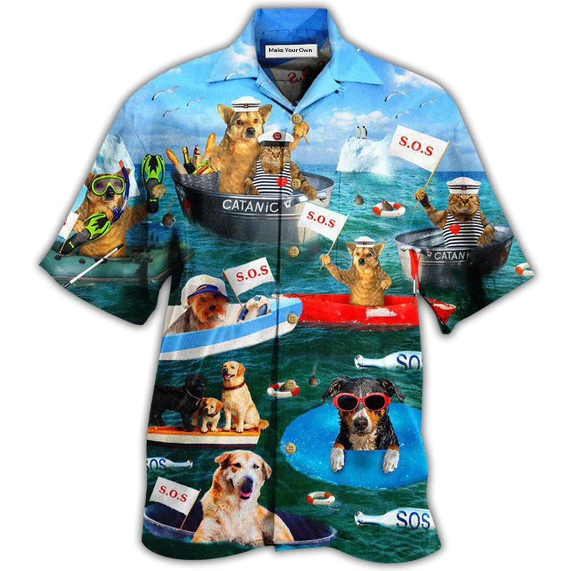 Hawaiian Shirt / Adults / S Dogs And Cats Funny Team - Hawaiian Shirt - Reefox