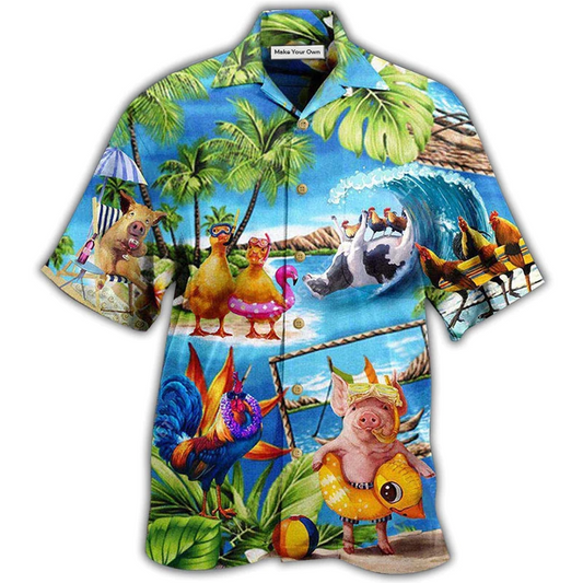 Hawaiian Shirt / Adults / S Farm Animals Stay Cool Duck Chicken Pig - Hawaiian Shirt - Reefox