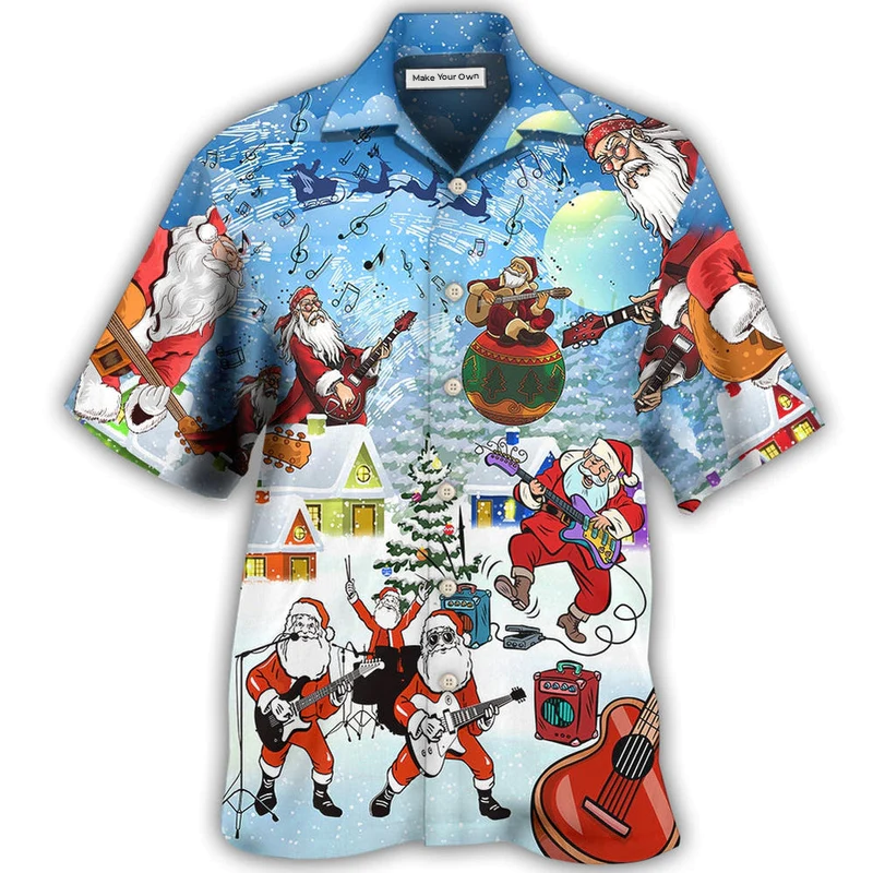 Hawaiian Shirt / Adults / S Christmas Santa Loves Music And Guitar - Hawaiian Shirt - Reefox