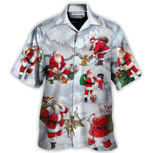 Hawaiian Shirt / Adults / S Christmas Santa Claus In The Snow Mountain Art Style - Hawaiian Shirt - Reefox