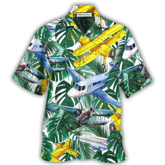 Hawaiian Shirt / Adults / S Airplane Tropical Leaf Wish Right Now - Hawaiian Shirt - Reefox