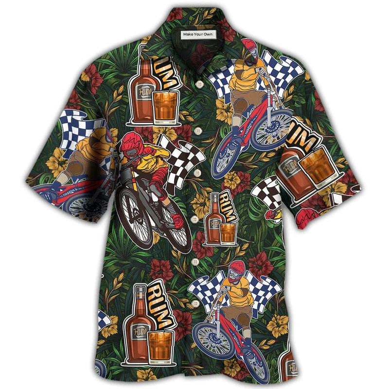 Hawaiian Shirt / Adults / S Wine I Like Rum And Mountain Biking - Hawaiian Shirt - Reefox