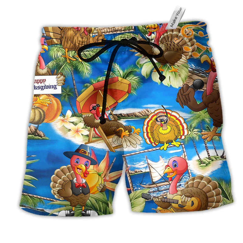 Beach Short / Adults / S Turkey So Happy Thanksgiving - Beach Short Reefox - Owls Matrix LTD