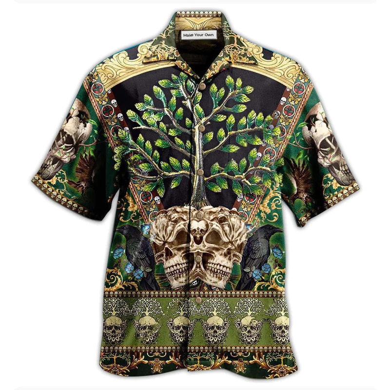 Hawaiian Shirt / Adults / S Skull Trees Style Love Green Cool - Hawaiian Shirt - Reefox