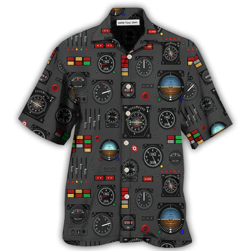 Hawaiian Shirt / Adults / S Pilot Watch Airplane Instrument Panel With Black Style - Hawaiian shirt - Reefox