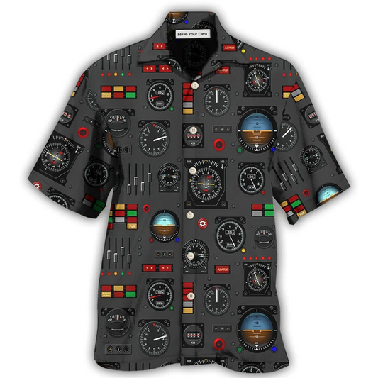 Hawaiian Shirt / Adults / S Pilot Watch Airplane Instrument Panel With Black Style - Hawaiian shirt - Reefox