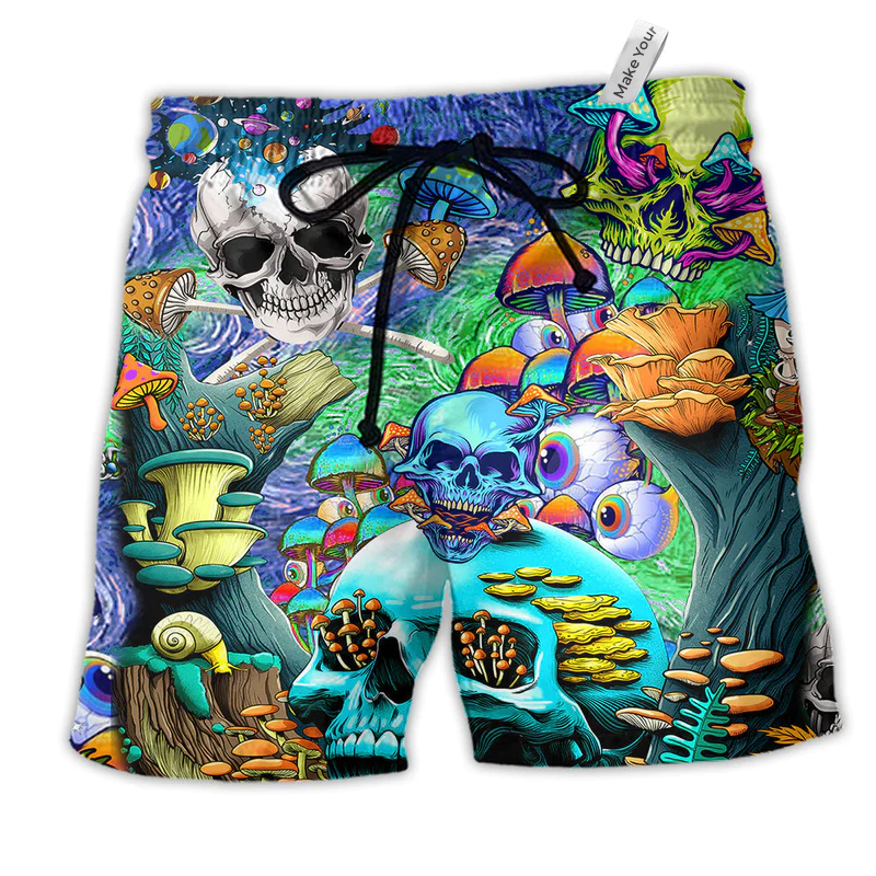 Beach Short / Adults / S Hippie Die Once Live Forever Skull Mushroom Color - Beach Short Reefox - Owls Matrix LTD