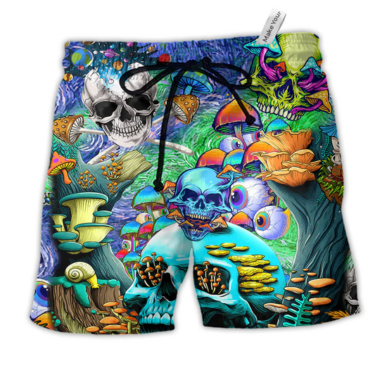 Beach Short / Adults / S Hippie Die Once Live Forever Skull Mushroom Color - Beach Short Reefox - Owls Matrix LTD