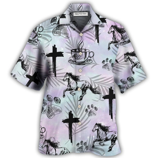 Hawaiian Shirt / Adults / S Coffee Jesus Dog Horse - Hawaiian Shirt - Reefox